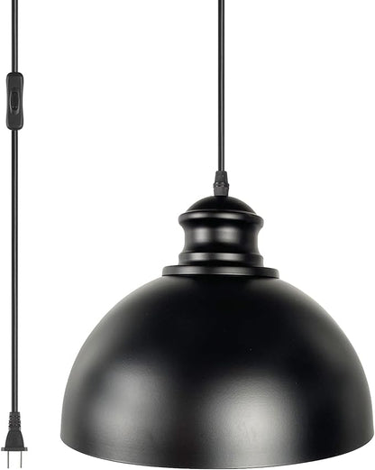 BRIGHTESS Ecopower Industrial Barn Pendant Light, Retro Candelabra Ceiling Light, Metal Farmhouse Kitchen Lighting, E26 Base, 14.7FT Cord, Black