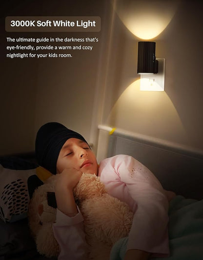 Night Lights Plug into Wall, LED Plug in Night Light, Dusk to Dawn Light Sensor, 0-100LM Adjustable Brightness Wall Light, Soft White 3000K, Dimmable Night Lights for Hallway Bedroom Stairway, 2 Pack