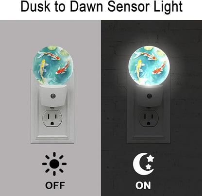 Fish Pond Night Light Plug Into Wall Auto Led Sleep Round Lamp for Living Room Hallway Stairs