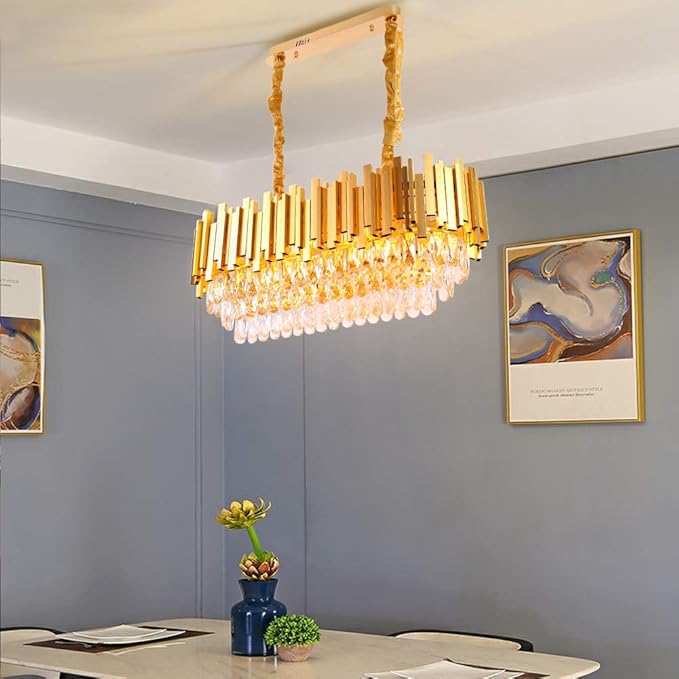 FRIXCHUR Modern Crystal Chandeliers 3-Tier Gold Crystal Chandeliers Oval Pendant Light Brass Chandelier for Dining Room Kitchen Island Living Room