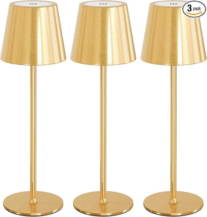 uuffoo 3 Pack Cordless Table Lamp Rechargeable 5000mAH Battery Operated Lights Touch Control LED Portable Desk Lamps 3 Color Dimming for Outdoor Coffee Bedroom Kitchen (Gold)
