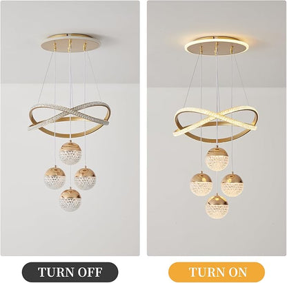 Gold LED Chandeliers, 3-Color Dimmable Pendant Light Dining Room Light Fixtures for Kitchen Island Adjustable Modern Chandeliers for Dining Room Living Room Bedroom