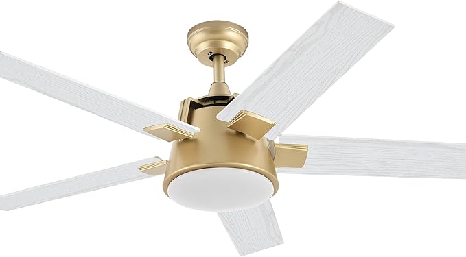 YITAHOME Ceiling Fan with Light and Wall Switch Remote, 52 Inch Modern Gold White Fan, Quiet Reversible Motor, Dimmable LED Color, Memory Function for Bedroom Living Room Patio Indoor