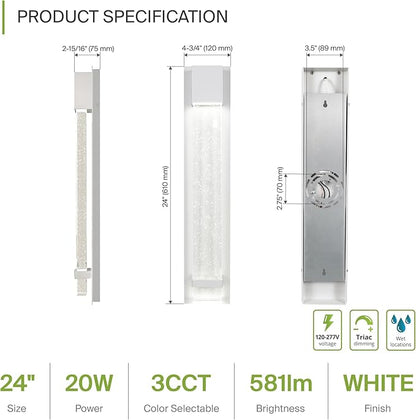 ASD LED 24" Bubble Glass Wall Light Fixture, Outdoor & Indoor Seeded Sconce | 3CCT, Waterproof, Dimmable, ETL Listed | 20W 600LM 3000-5000K 100-277V | Exterior Lantern, Porch Lighting | White, 4 Pack