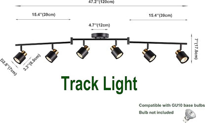 6 Light Foldable Track Lighting Kit, Matt Black Brass Finish Adjustable with Moden Flush Mount Ceiling Spotlight for Kitchen,Dining,Living Room,Home Improvement