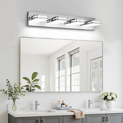 360° Rotate LED Bathroom Vanity Light Fixtures, 1600LM Acrylic Chrome Vanity Lights for Bathroom, Modern Wall Lighting Fixtures Over Mirror Kitchen Living Room Hallway (Natural White Light 5000K)