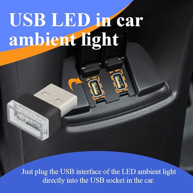 4PCS USB LED Car Interior Atmosphere Lamp, Plug-in USB Decor Night Light, Portable Auto Ambient Lighting Kit, Universal Car Interior Accessories LED Night Light for Most Cars (Green)