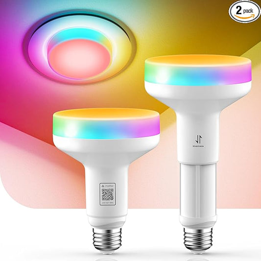 Linkind Matter BR30 Smart Light Bulbs with Stretchable Design & 4-Zone Aurascape Color, 850LM Recessed Smart Flood Light Bulb, Works with Alexa/Apple Home/Google Home, Music Sync Light Show, 2 Pack