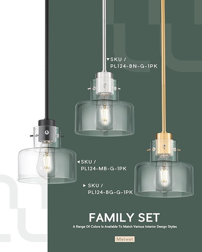 2 Pack Pendant Lights Kitchen Island, Brushed Gold Pendant Light Fixtures Over Island with Clear Glass Shade, 6" Modern Brass Kitchen Island Lighting for Dining Room Entryway, PL124-BG-G-2PK