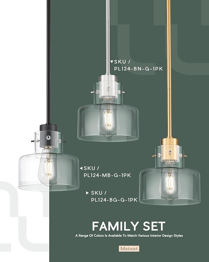 2 Pack Pendant Lights Kitchen Island, 6" Brushed Nickel Pendant Light Fixtures Over Island with Clear Glass Shade, Modern Kitchen Island Lighting for Dining Room Entryway, PL124-BN-G-2PK