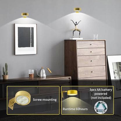 6Pack Picture Light Wireless Wall Painting Light 3 Lighting Art Display, Brightness Dimmable Timer Auto-OFF, Remote Control Battery Light Indoor for Pictures Paintings Frames Dartboards Gallery