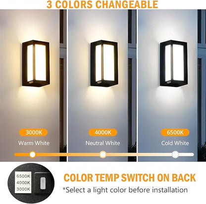 wowlite Modern Outdoor Wall Lights 2 Pack, LED Outdoor Wall Sconce 3 Colors Changeable, Matte Black Exterior Lighting Fixtures, IP65 Waterproof Outside Lights for House Porch Front Door