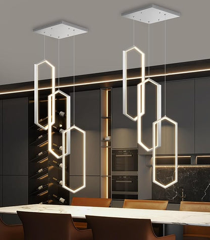 3-Rings Dimmable Pendant Lighting Adjust LED Chandelier Ceiling Light Fixtures for Kitchen Island Dining Room Living Room Bedroom Silver