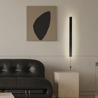 KELUOLY Modern Plug in Wall Lights, 31.4 inch Frosted Black LED Long Wall Sconce, 16W Warm White 3000K Acrylic Indoor Wall lamp,with 59" Plug Cable for Bedroom, Living Room, Hallway
