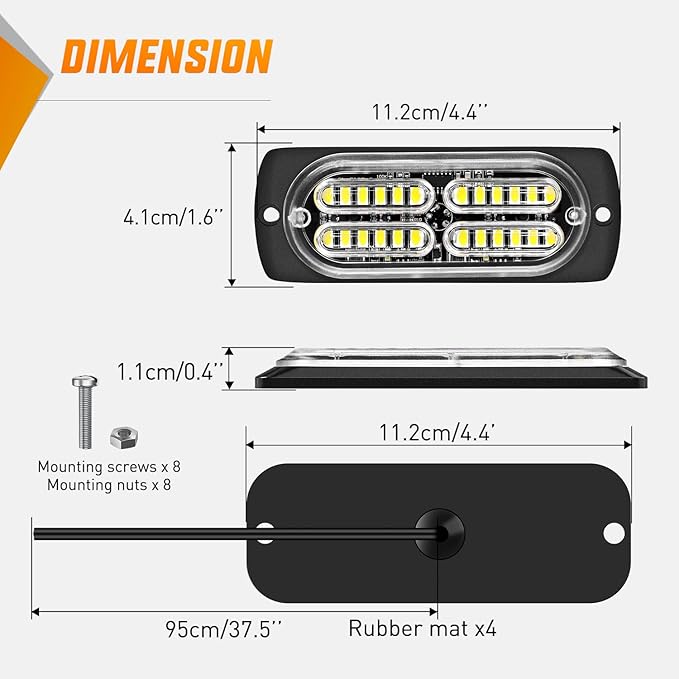 Nilight 4PCS 24LED Emergency Strobe lights 12V 24V White Surface Mount Grille Hazard Safety Warning Light Sync Feature Side Flashing Marker Flash for Car Truck Campers