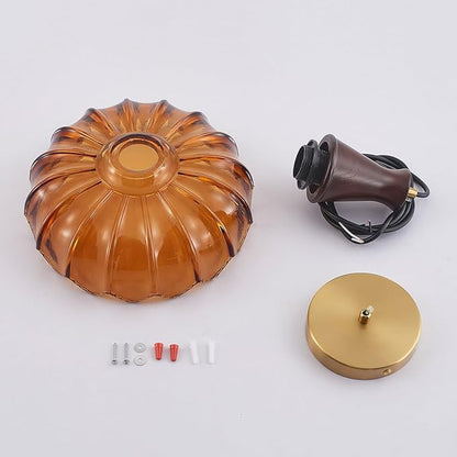 YLONG-ZS Pendant Lights Kitchen Island,Vintage Hanging Kitchen Light Fixtures with Amber Flower Glass，Walnut Wood Color Modern Hanging Pendant Ceiling Light for Island Dining Room Bedroom Living Room