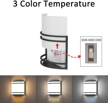 15W LED Indoor Wall Sconce, 3000K/4000K/5000K Color Temperature, Dimmable Modern Indoor Wall Mount Half Cylinder Light Fixture for Hallway Bedroom, Matt Black, 2 Pack