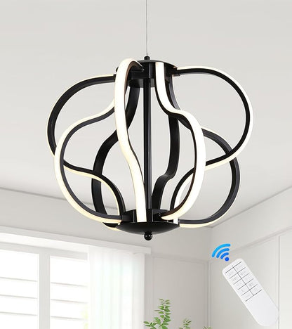 Modern Black LED Chandelier Ceiling Light Fixture, 8 Lights Hanging Pendant Lights for Dining Room Foyer Entryway Kitchen Living Room.