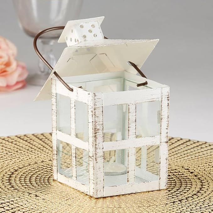 Kate Aspen Set of 6 White Vintage Distressed Rustic Candle Holder Decorative Lantern (6 Inch), Wedding Decoration, Centerpiece, Farmhouse Decor, Shelf Decor