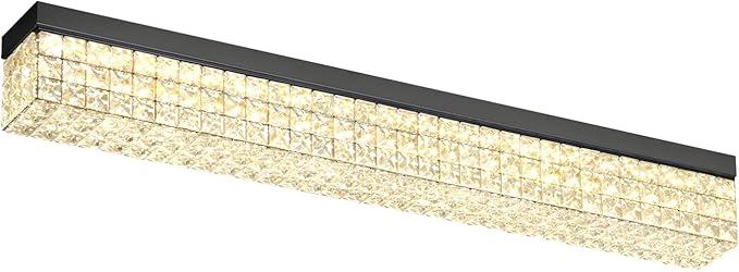 ykolupty L 40" Modern Rectangle Chandelier Black Rectangular Flush Mount Chandelier Crystal Ceiling Light Fixture for Dining Living Room Kitchen Island