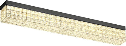 ykolupty L 40" Modern Rectangle Chandelier Black Rectangular Flush Mount Chandelier Crystal Ceiling Light Fixture for Dining Living Room Kitchen Island