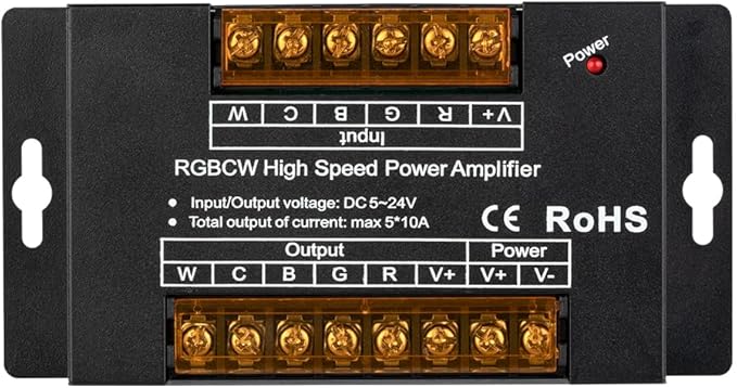 BTF-LIGHTING CCT RGB RGBW RGBCCT 5 Channel High Speed Signal Amplifier Controller Work with 3PIN 4PIN 5PIN 6PIN DC12V/DC24V Max 10A 5050SMD LED Strip Suitable for Long Distance Light Projects