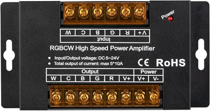 BTF-LIGHTING CCT RGB RGBW RGBCCT 5 Channel High Speed Signal Amplifier Controller Work with 3PIN 4PIN 5PIN 6PIN DC12V/DC24V Max 10A 5050SMD LED Strip Suitable for Long Distance Light Projects
