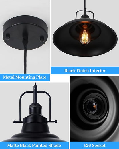Farmhouse Pendant Lighting for Kitchen Island 2 Pack,Black Pendant Light with Handle, Adjustable Height Industrial Ceiling Light Fixture for Hallway Dining Room Restaurant