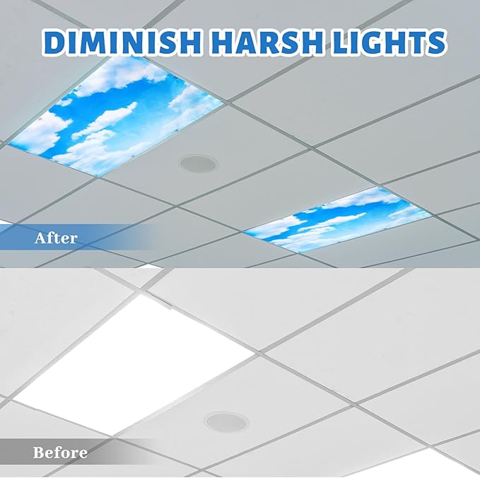 Patelai 8 Pack Fluorescent Light Covers for Classroom Ceiling 4 x 2 Feet Magnetic Light Covers Filter for Office School Drop Ceiling Supplies(Sky Style)