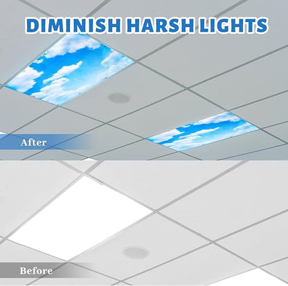 Patelai 8 Pack Fluorescent Light Covers for Classroom Ceiling 4 x 2 Feet Magnetic Light Covers Filter for Office School Drop Ceiling Supplies(Sky Style)
