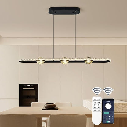 ORANOOR Modern LED Pendant Lights, Dimmable 39in Crystal Globe LED Rectangle Chandelier Lighting, Linear Black Dining Room Hanging Light Fixtures Kitchen Island Pendant Light Over Dining Table, 40W