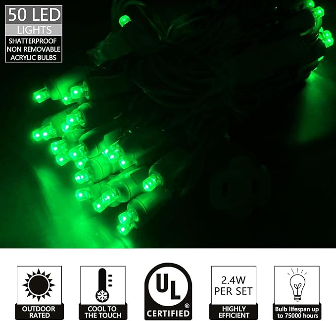 UL Listed 50 Count Dimmable 5MM Wide Angle Led Christmas Lights,Outdoor Pastel Mini Led String Lights for Garden Patio Trees Lighting Decoration,17 Feet Green Wire (Green Color)