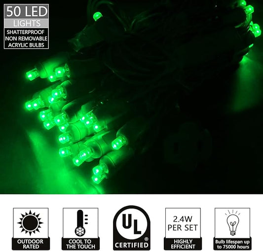 UL Listed 50 Count Dimmable 5MM Wide Angle Led Christmas Lights,Outdoor Pastel Mini Led String Lights for Garden Patio Trees Lighting Decoration,17 Feet Green Wire (Green Color)