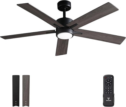 Ceiling Fan with Light Remote: 52 Inch Modern Bedroom Fans with Dimmable Tri-Color Temperature LED - Quiet Reversible DC Motor - Indoor Outdoor