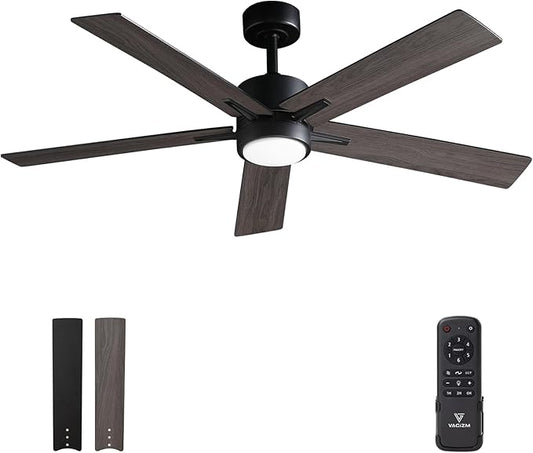 Ceiling Fan with Light Remote: 52 Inch Modern Bedroom Fans with Dimmable Tri-Color Temperature LED - Quiet Reversible DC Motor - Indoor Outdoor