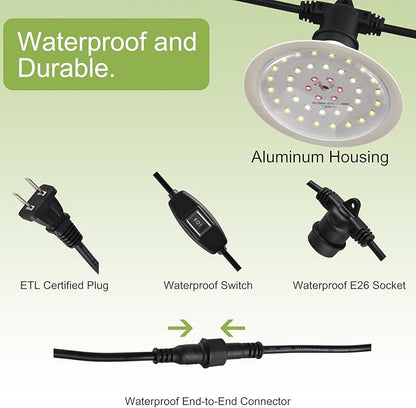 Outdoor Grow Lights for Plants, Full Spectrum Greenhouse Grow Light, Outdoor Waterproof Appearance Patent Design, 22FT Adjustable Cord for Vegetables, Seedlings, Flowers (6 Lights)