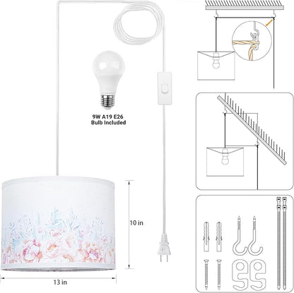 Qingmiao Boho Plug in Pendant Light, Hanging Lamp Plug in with LED Bulb, 3-Way Dimmable Hanging Light Fixture for Living Room Bedroom Kitchen Ceiling Farmhouse Home Decor