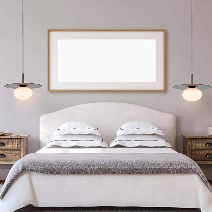 BYOLIIMA Modern Globe Pendant Lighting Set of 2 Milky White Glass Shade Matte Black Farmhouse Pendant Light 11.81" Dome Industrial Hanging Ceiling Light Fixture Kitchen Island Dinning Room Bedroom