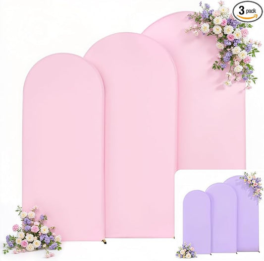 Set of 3 Arch Backdrop Covers(6ft, 5ft, 4ft) - Premium Stretchy Spandex Backdrop Arch Stand Cover for Baby Shower,Wedding,Party Decor Chiara Cover with Double-Sided Design(Pink Lavender)