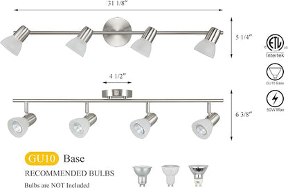 XiNBEi Lighting Track Light, Modern Fixed Rail Lighting with Glass, 4 Light Kitchen Ceiling Light Brushed Nickel XB-TR1237-4-BN