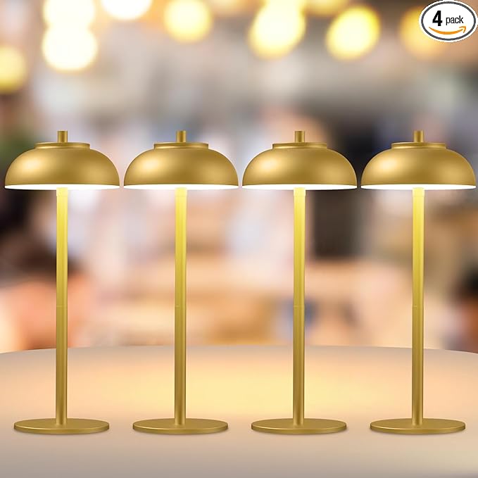 4 Pack Gold Led Cordless Table Lamps Rechargeable,Cordless Touch Lamp Battery Operated-Waterproof-for Outdoor Patio/Restaurants/Home/Dinner