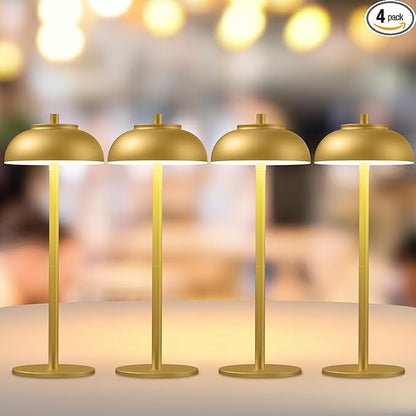 4 Pack Gold Led Cordless Table Lamps Rechargeable,Cordless Touch Lamp Battery Operated-Waterproof-for Outdoor Patio/Restaurants/Home/Dinner