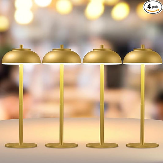 4 Pack Gold Led Cordless Table Lamps Rechargeable,Cordless Touch Lamp Battery Operated-Waterproof-for Outdoor Patio/Restaurants/Home/Dinner