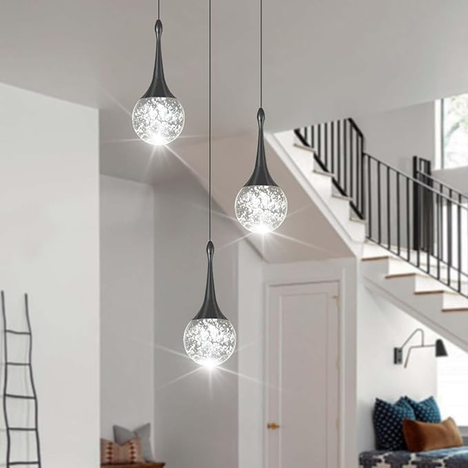 Flashing God Pendant Light Fixtures 3-Light Kitchen Island Pendant Lights Modern Black Chandelier Dimmable LED Pendant Lighting for Kitchen Island Dining Room