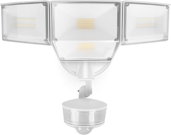 LUTEC 84W 9500LM LED Security Light Motion Sensor Outdoor Lights with Night Light, 4 Head LED Flood Lights 5000K Daylight, IP65 Waterproof, Motion Detected Lights for Outside (White)