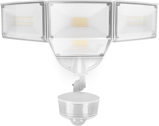 LUTEC 84W 9500LM LED Security Light Motion Sensor Outdoor Lights with Night Light, 4 Head LED Flood Lights 5000K Daylight, IP65 Waterproof, Motion Detected Lights for Outside (White)