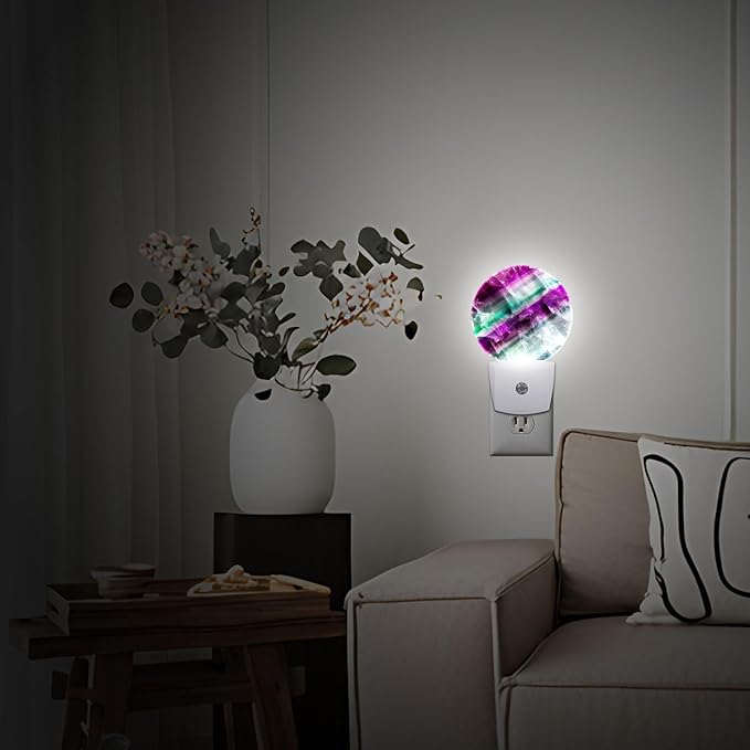 Purple Texture Plug in Night Light Auto Light Round Lamps Energy Saving Gift for Women Men Friends