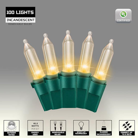 100LIGHTS WARM WHITE Extra-Bright With End Connectors Christmas Decorative Lights 5.98m UL Certified Mini String Light Set Waterproof for Home Garden Holiday Christmas Tree Party Patio Wedding
