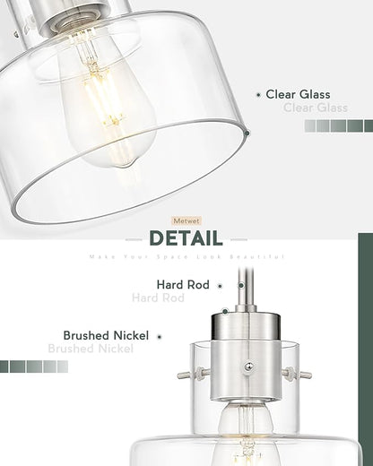 Brushed Nickel Pendant Lights Kitchen Island, 6" Pendant Light Fixtures Over Island with Clear Glass Shade, Modern Kitchen Island Lighting for Dining Room Entryway, PL124-BN-G-1PK