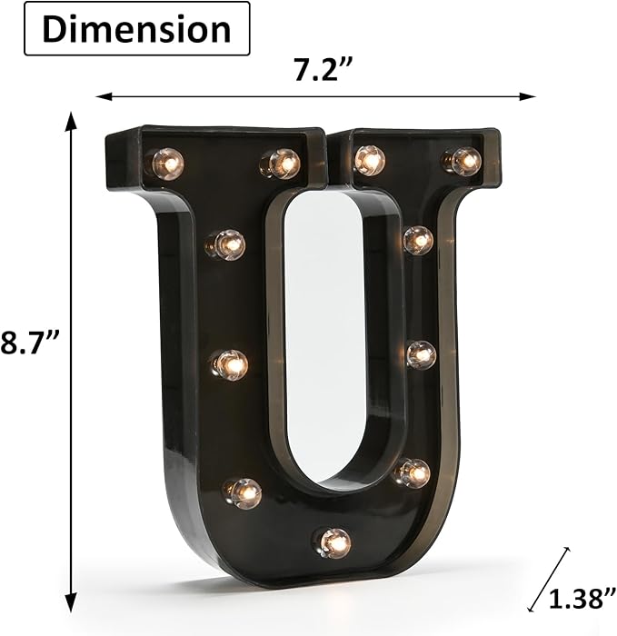 OYCBUZO Light Up Black Alphabet Marquee Letters Sign LED Marquee Number Lights Sign for Night Light Home Bar Christmas Lamp Birthday Party Wedding Decoration U